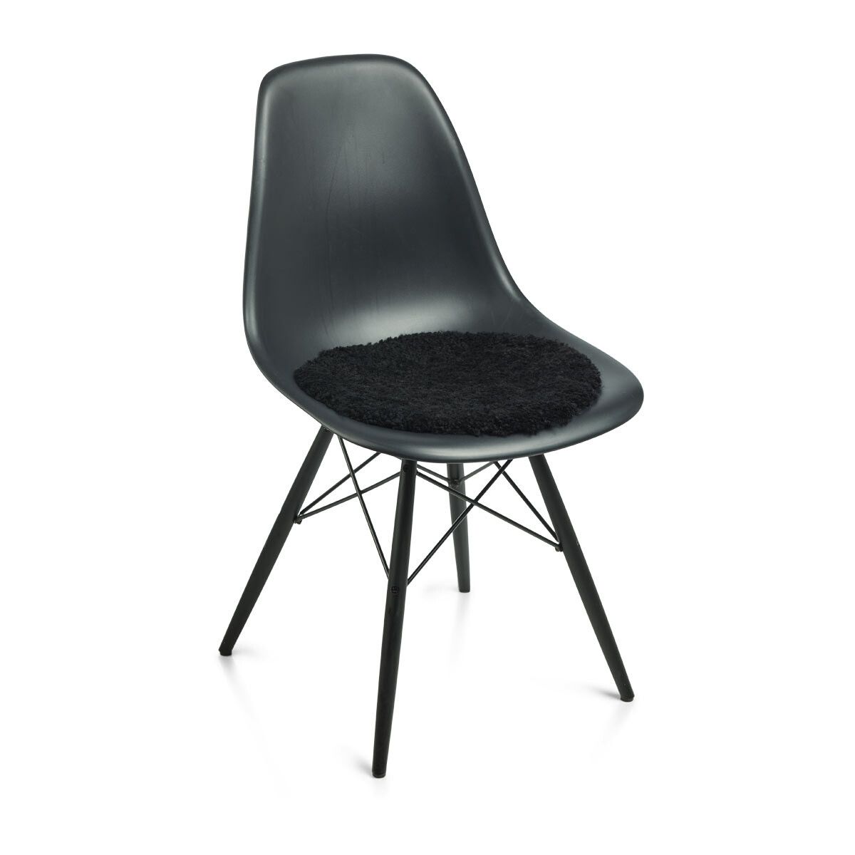 Premium Short Wool Curly Sheepskin Seat Cover | Ø38 cm Black
