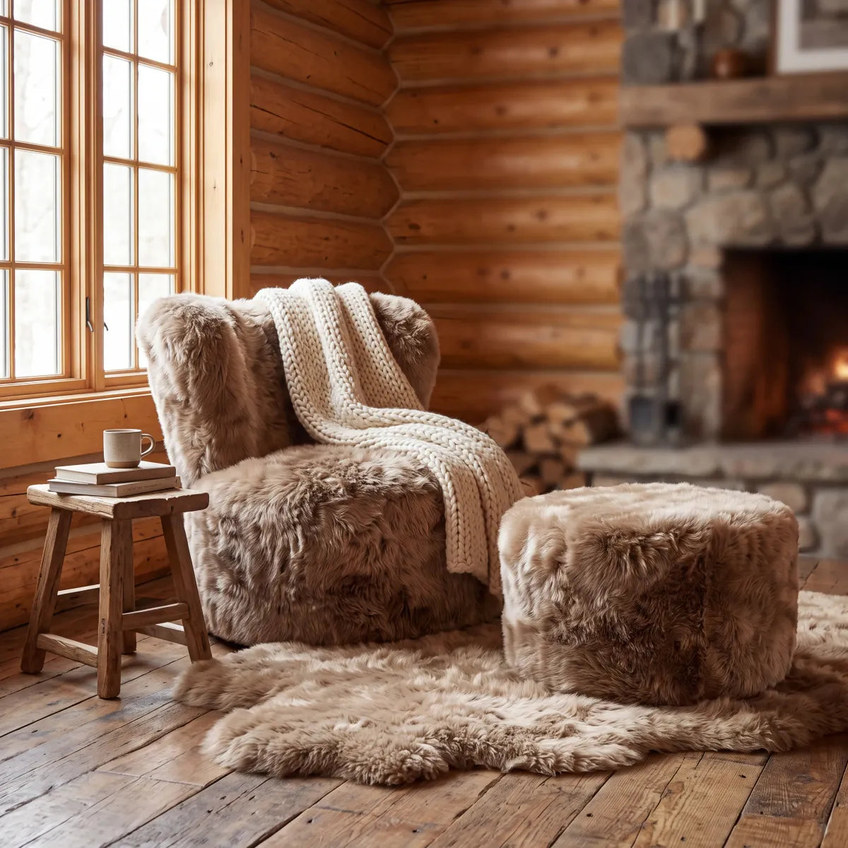 Skandi Footrest | Long Wool Sheepskin | New Zealand Taupe