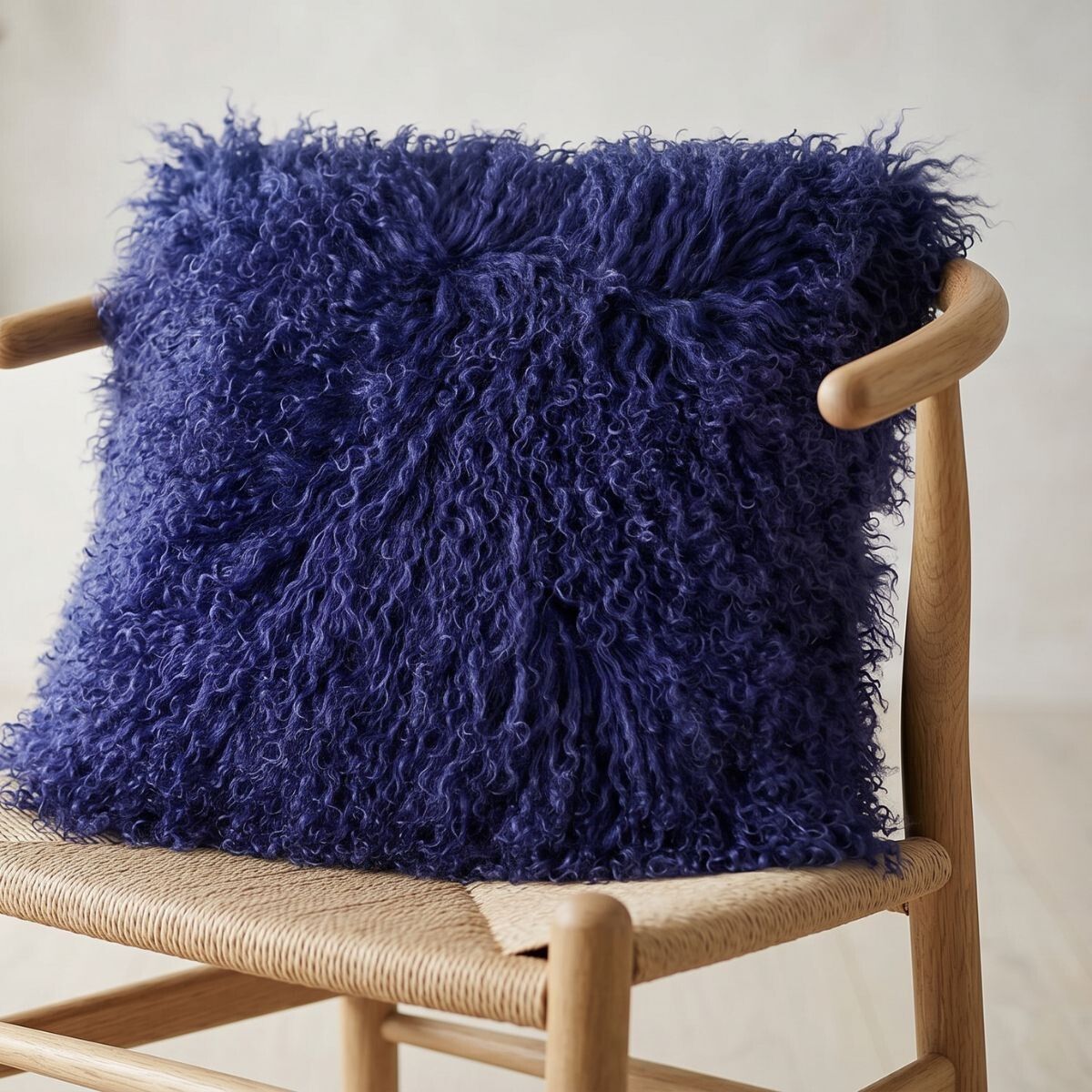 Mongolian Curly Cushion Navy Blue