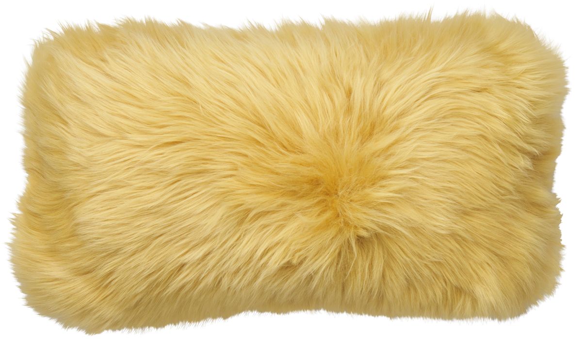 Long Wool Sheepskin Cushion | Doublesided | New Zealand | 25x50 cm Coral Yellow