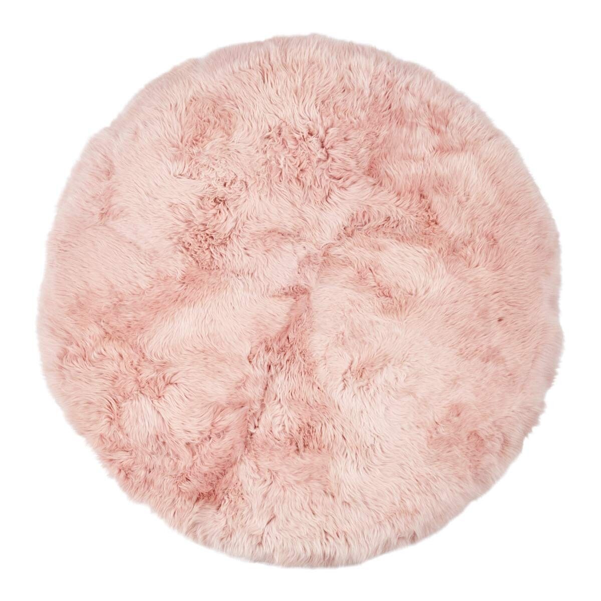 Long Wool Sheepskin Design Rug | Ø140 cm Rosa