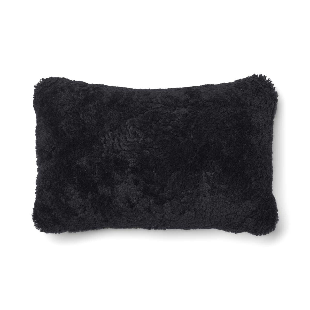 Short Wool Sheepskin Cushion | Two-sided |52x52 cm | 34x52 cm Charcoal/Black