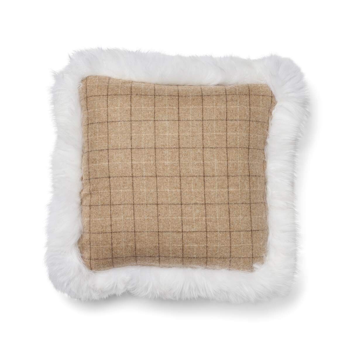 Wool Cushion | Doublesided | Long Wool trim | 52x52 cm Oatmeal-Beige/Ivory