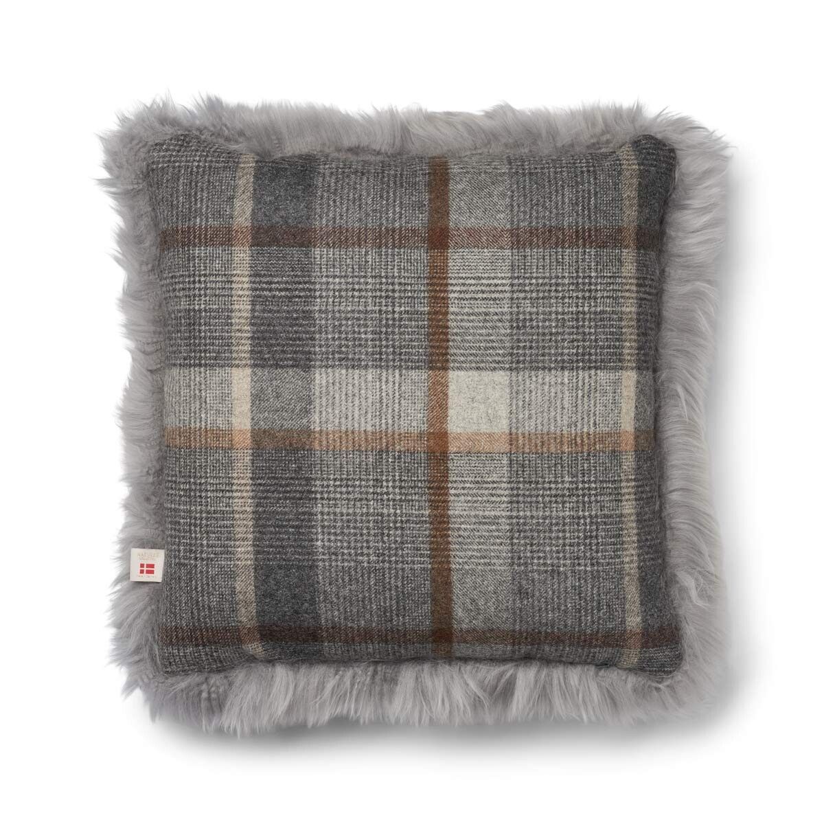 One Side Cushion | Long Wool | 52x52 cm Glencheck-Grey/Light Grey