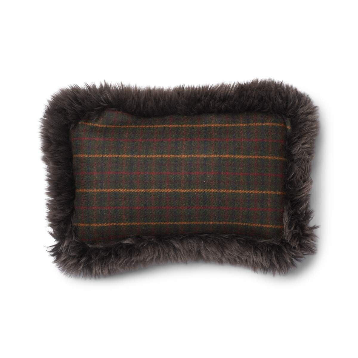 Wool Cushion Rectangular | Doublesided | Long Wool trim | 34x52 cm Kilberry Fir-Dark Green/Walnut