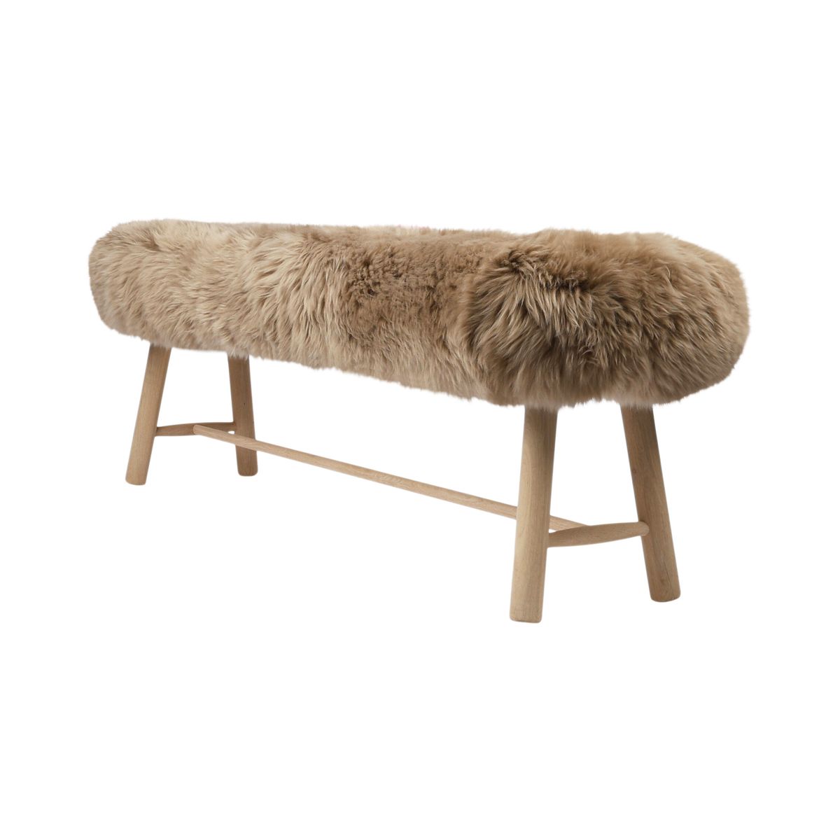 Bench with New Zealand Long Wool Sheepskin | Oak Legs | 140x35x45 cm