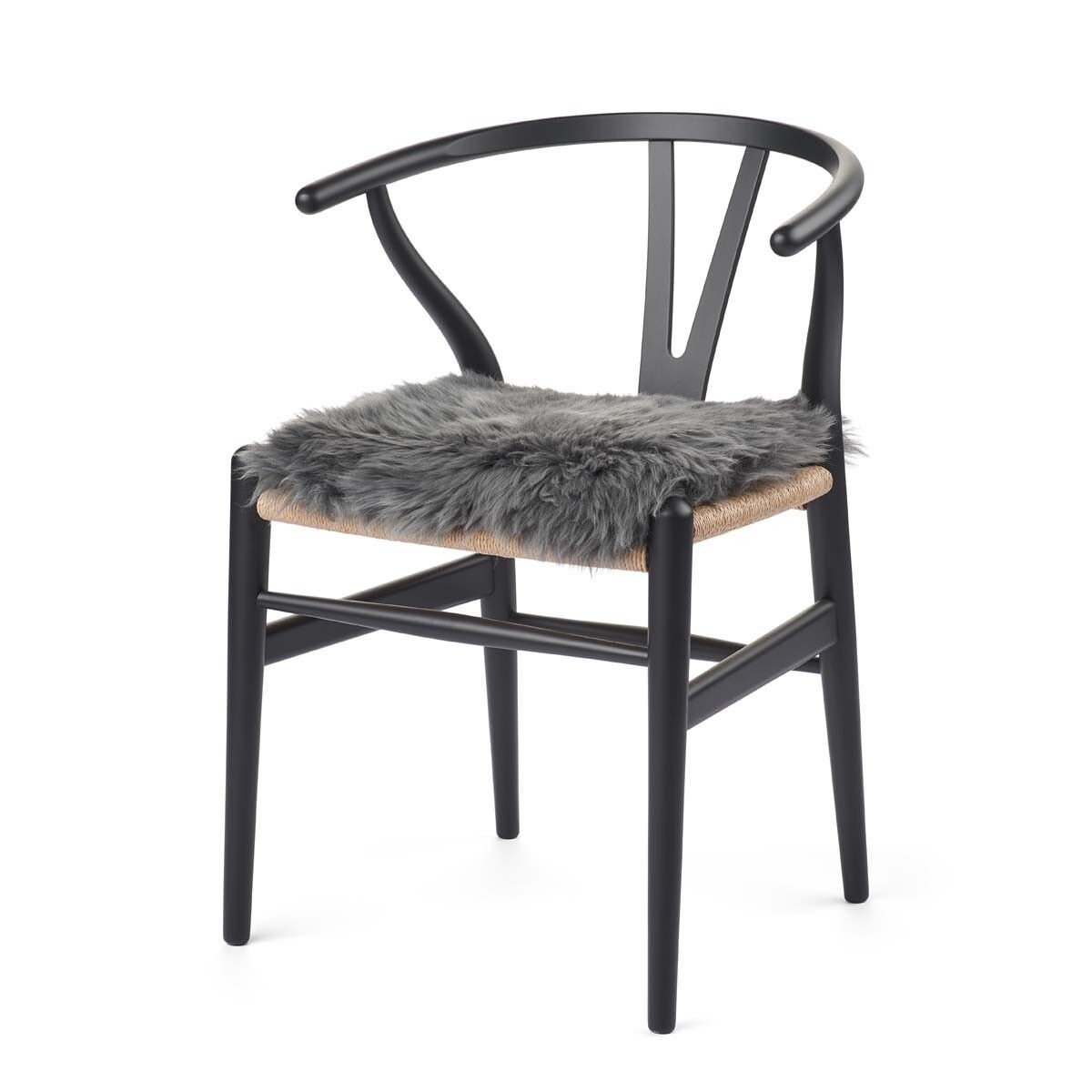 Long Wool Sheepskin Seat Cover | With Filling | 37x37 cm Steel