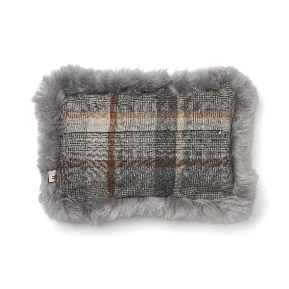 Wool Cushion Rectangular | Doublesided | Long Wool trim | 34x52 cm Glencheck-Grey/Light Grey