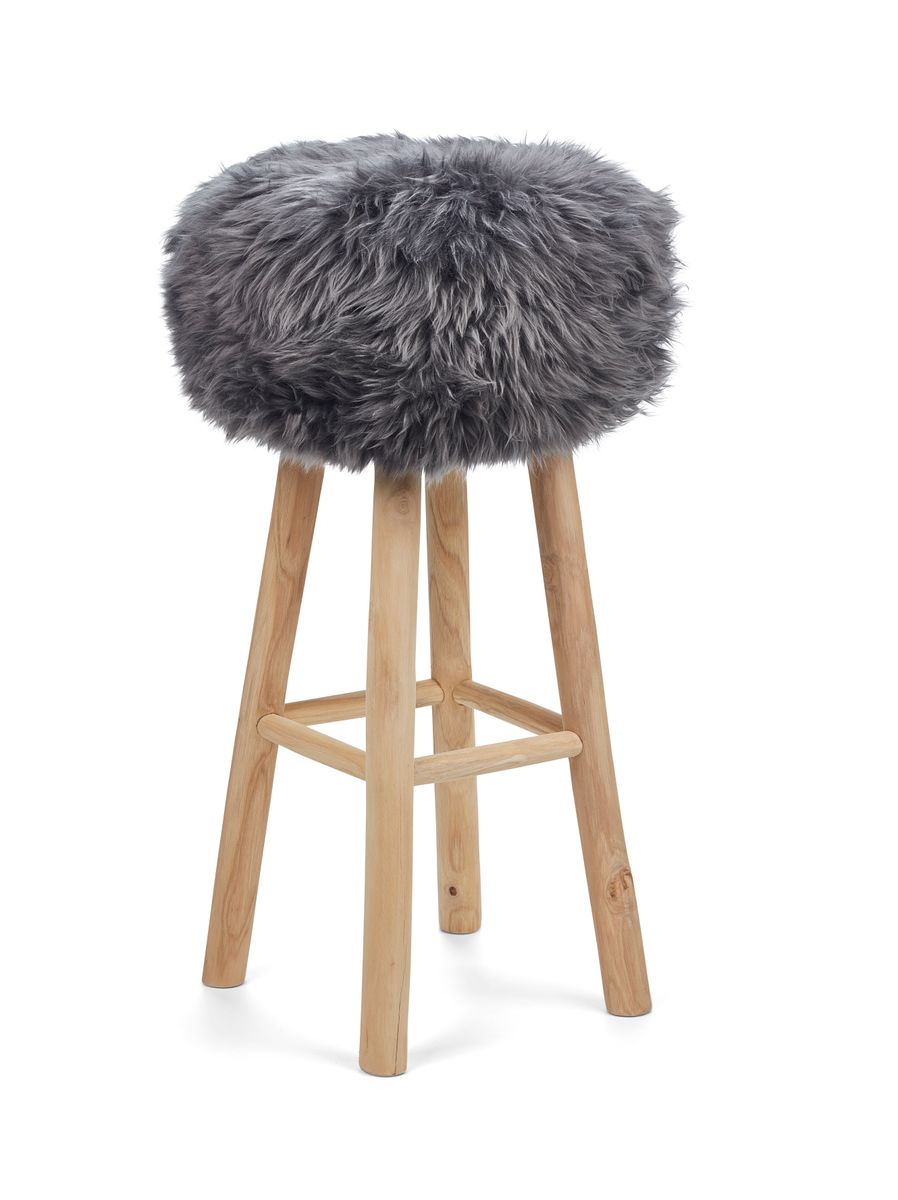 Theo Bar Stool + Cover | Oak Legs | New Zealand Sheepskin Steel