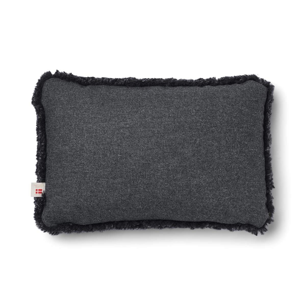 Short Wool Sheepskin Cushion | Two-sided |52x52 cm | 34x52 cm Charcoal/Anthracite