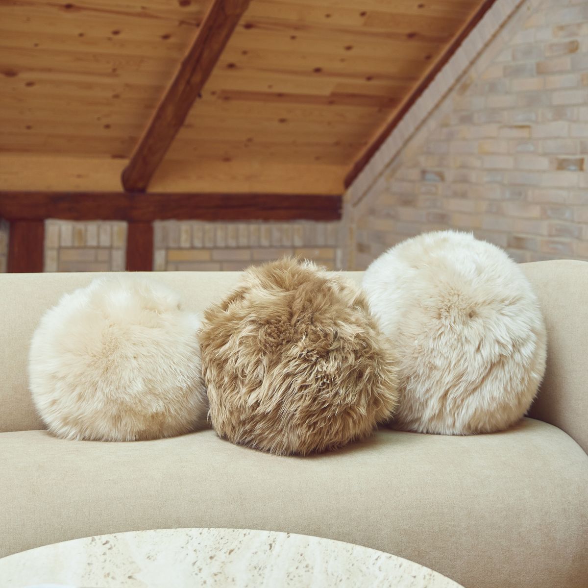 Angelite Cushion | D30 cm | D25 | D35 | Long Wool Black