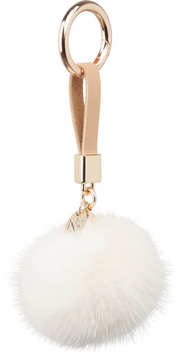 Pom Pom Keyring Leather Strap White