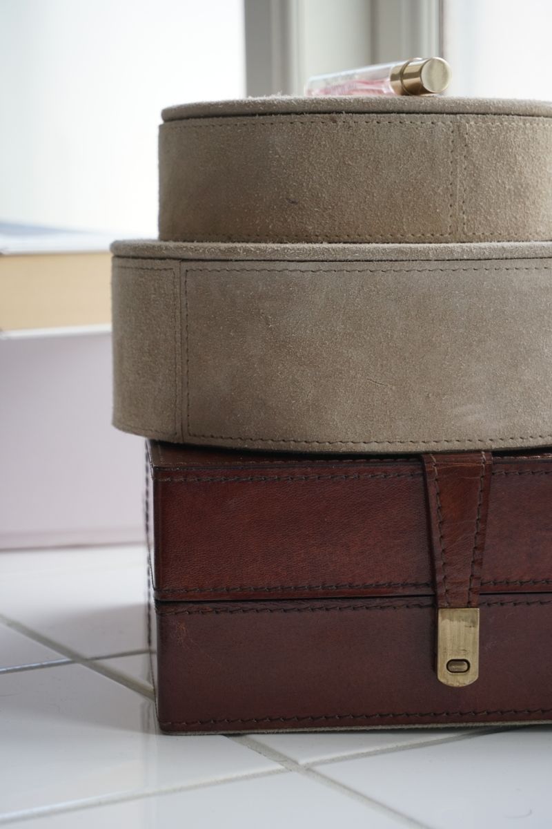 Leather Box Set | Set of 2 | Round Taupe