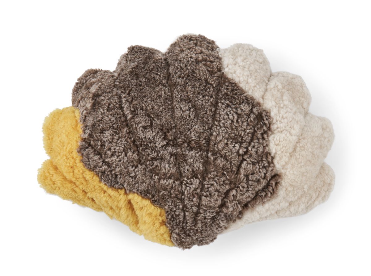 Short Wool Shell Cushion Pattern | Medium | 35x50 cm | 42x58 cm | 75x54 cm Yellow/Taupe/Pearl