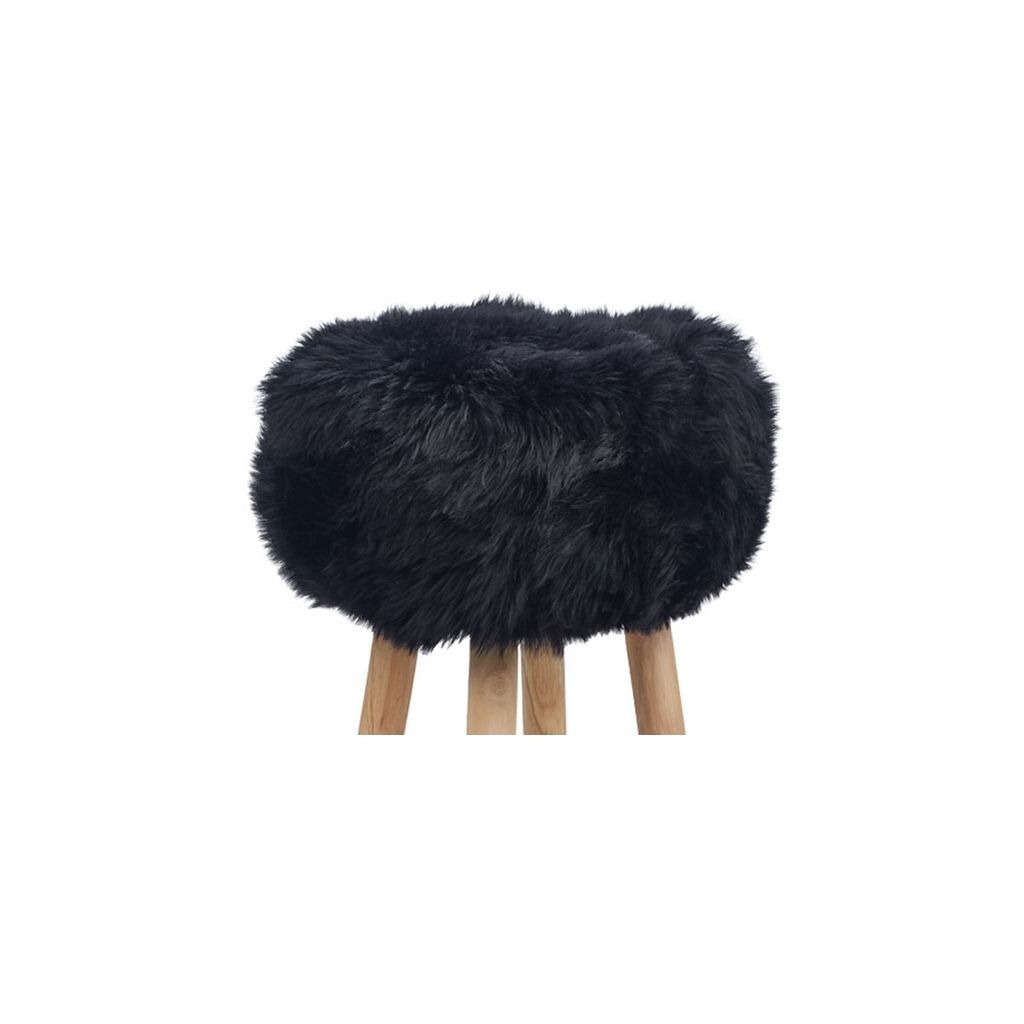 Long Wool Stool Cover | Ø35xH17 cm Black