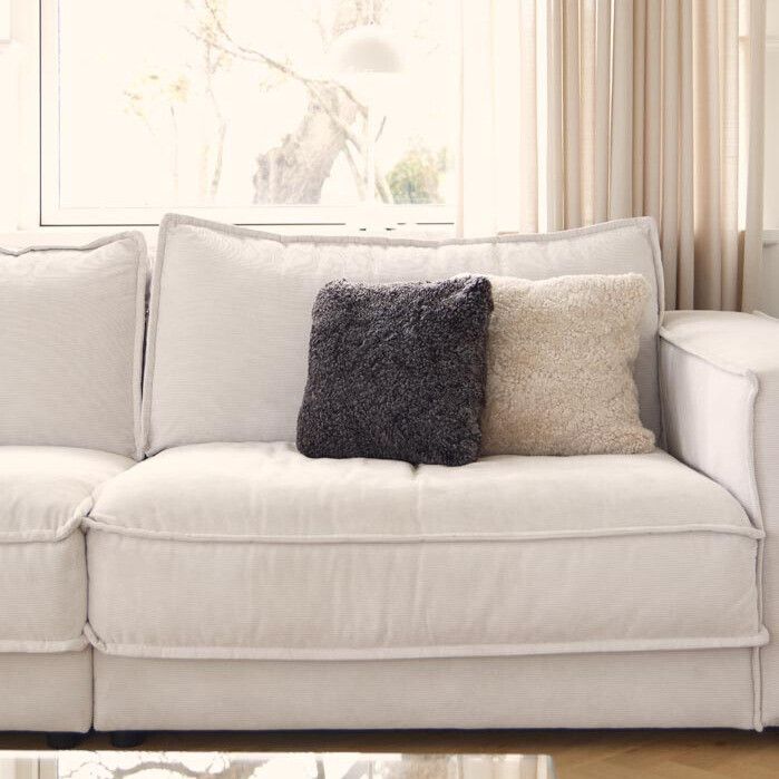 Short Wool Sheepskin Cushion | Doublesided | 40x40 cm Anthracite