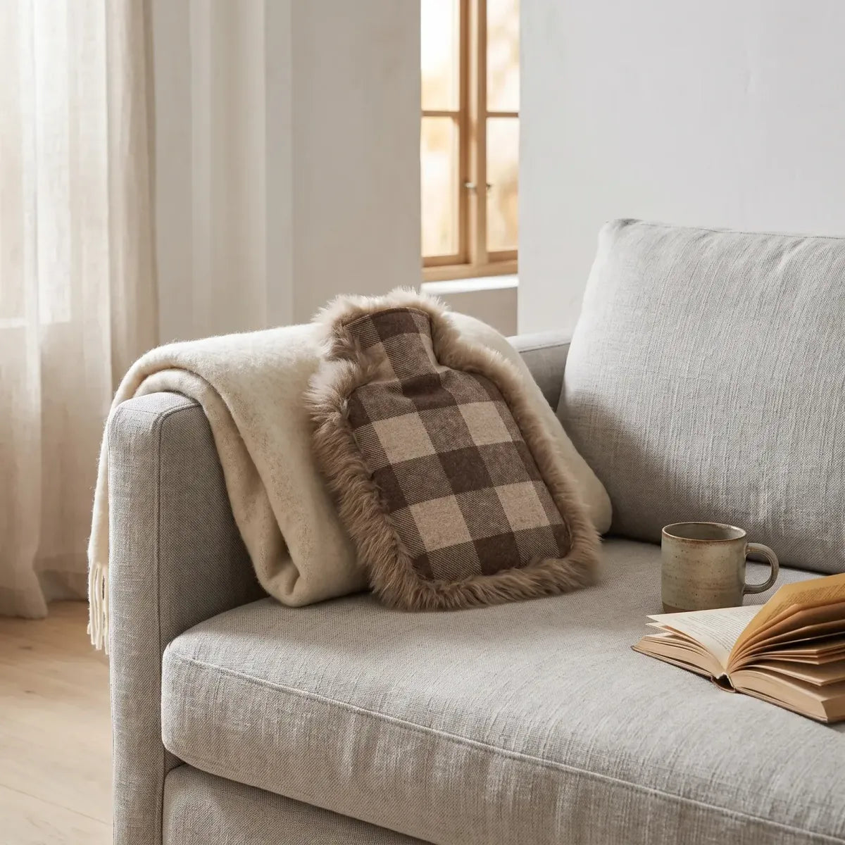 Hot Water Bottle | Sheepskin and Wool | 37x27 cm Lindsay Tartan/Ivory