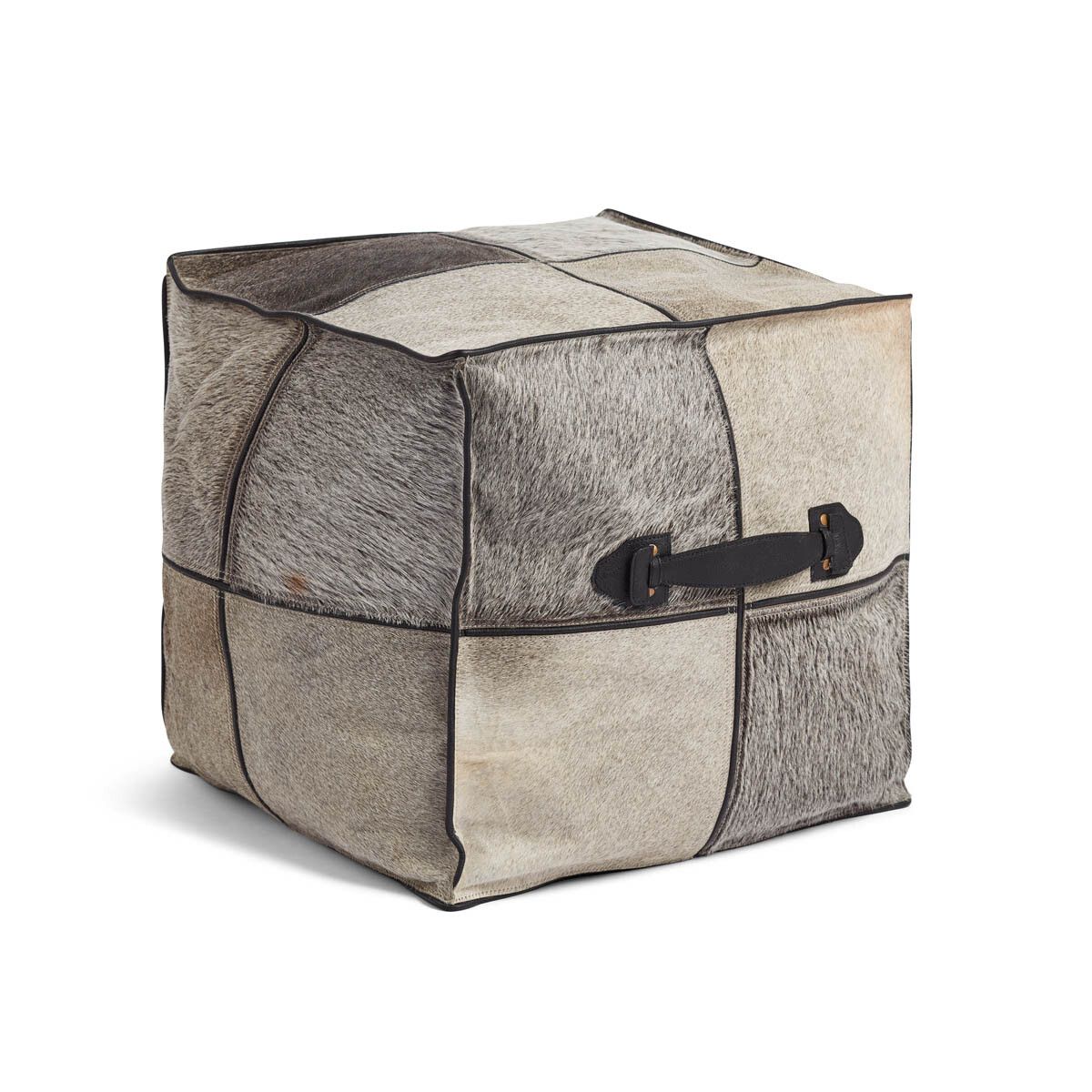 Calf Leather Pouf W/handle | Square |45x45x45 cm