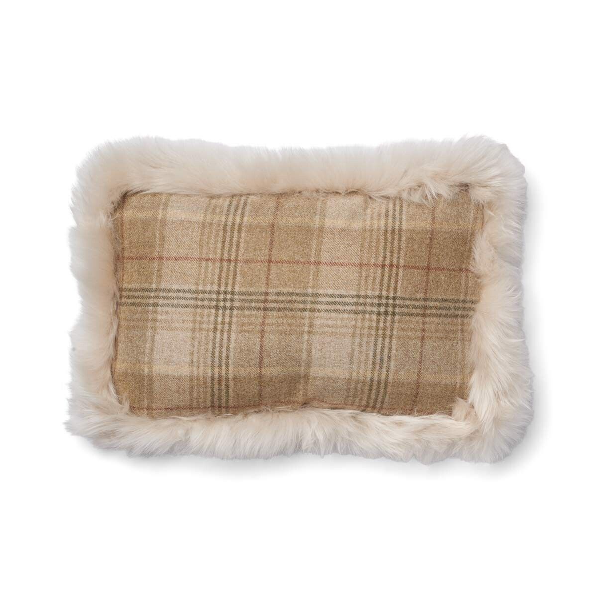 Wool Cushion Rectangular | Doublesided | Long Wool trim | 34x52 cm