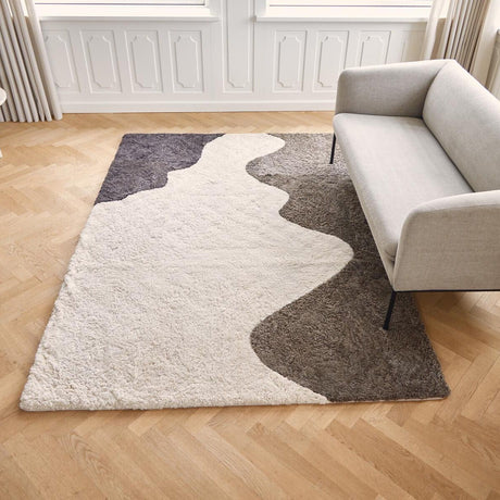 Short Wool Curly Sheepskin River Design Rug Anthracite/Pearl/Taupe