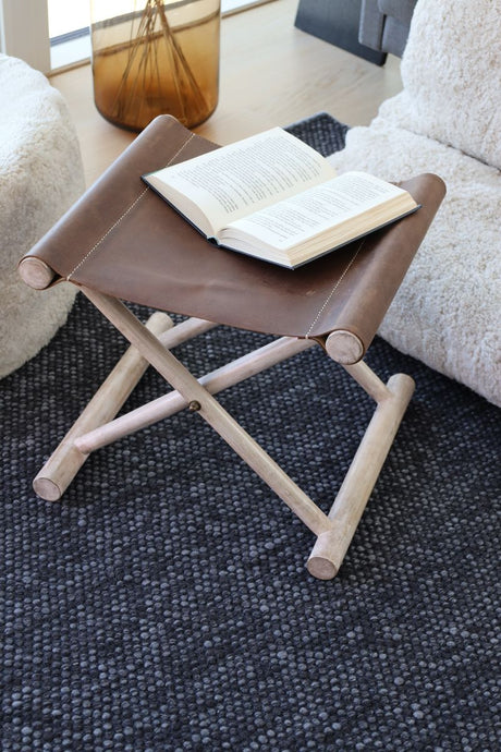 Calf leather Stool | 40x40x33 cm Dark Brown