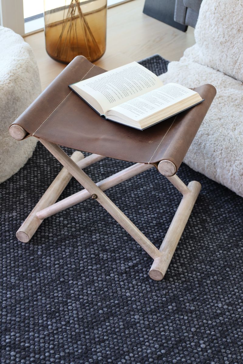 Calf leather Stool | 40x40x33 cm Dark Brown