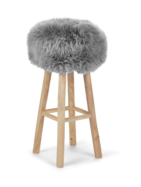 Theo Bar Stool + Cover | Oak Legs | New Zealand Sheepskin Light Grey