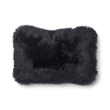 Long Wool Sheepskin Cushion | 52x52 cm | 34x52 cm Charcoal/Black