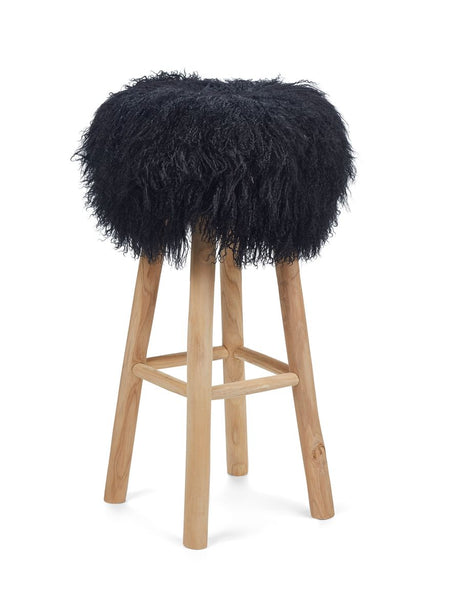 Theo Bar Stool + Cover | Oak Legs | Tibet Sheepskin Black