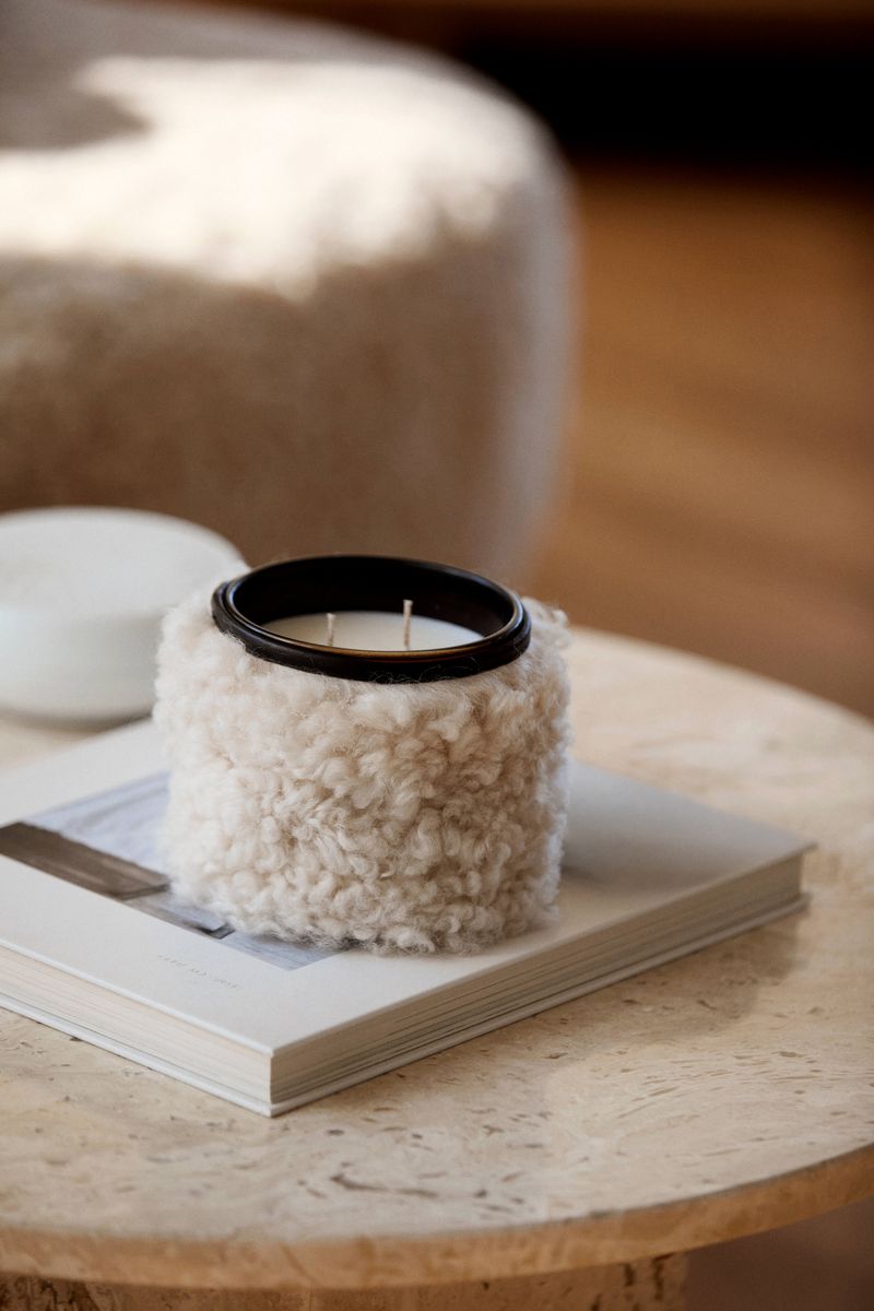Scented Candle with Sheepskin Cover White