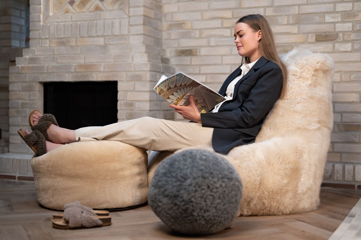 Sheepskin Bean Bag Chair | Long Wool Linen