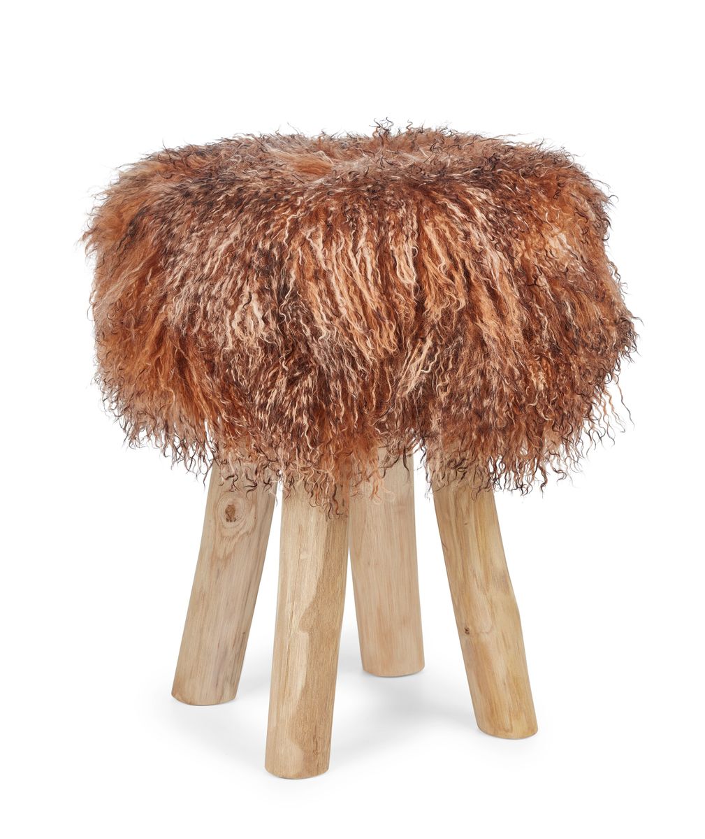 Theo Stool + Cover | Oak Legs | Mongolian Sheepskin Sunset