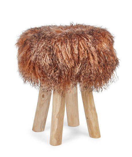 Theo Stool + Cover | Oak Legs | Mongolian Sheepskin Sunset