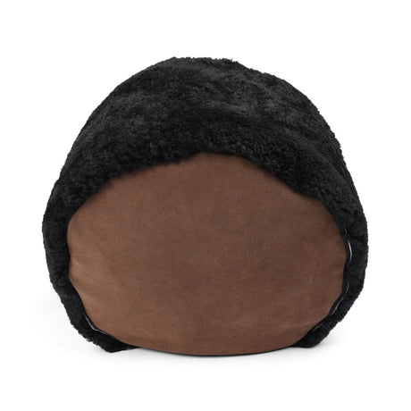 Short Wool Curly Sheepskin Pouf Black