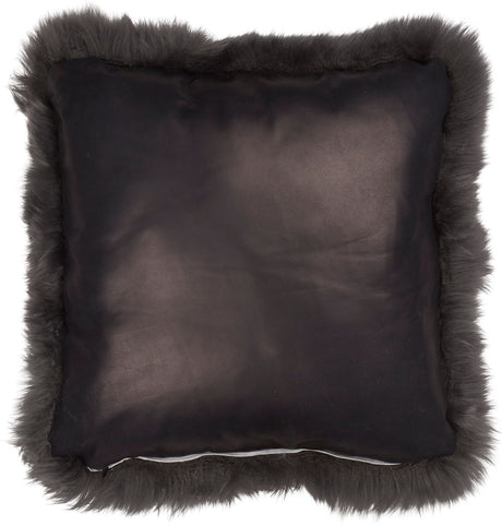 Long-Wool Sheepskin Cushion | LW | Leather backing | 50x50 cm Steel