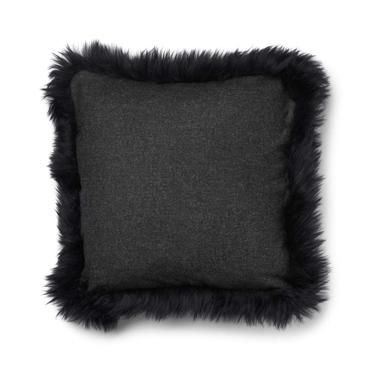 Wool Cushion | Long Wool trim  | 52x52 cm |34x52 cm Charcoal/Black