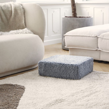 Short Wool Curly Sheepskin Pouf Anthracite