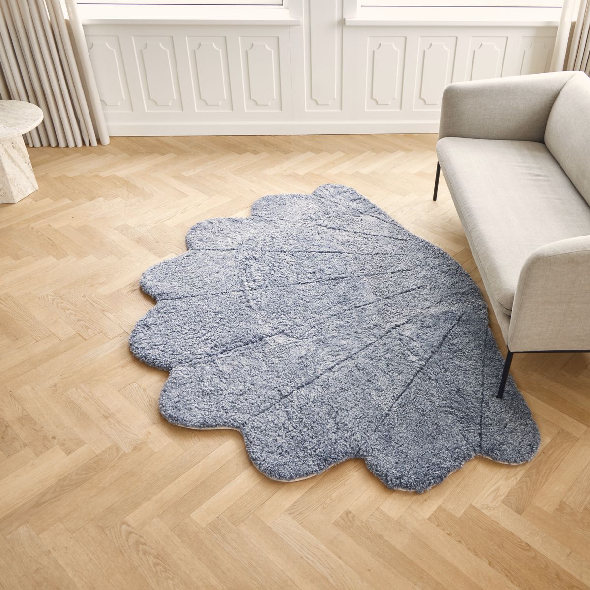 Short Wool Curly Sheepskin Shell Design Rug | 210x150 cm Anthracite