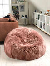 Round Sheepskin Bean Bag | Long Wool | Large Rosa
