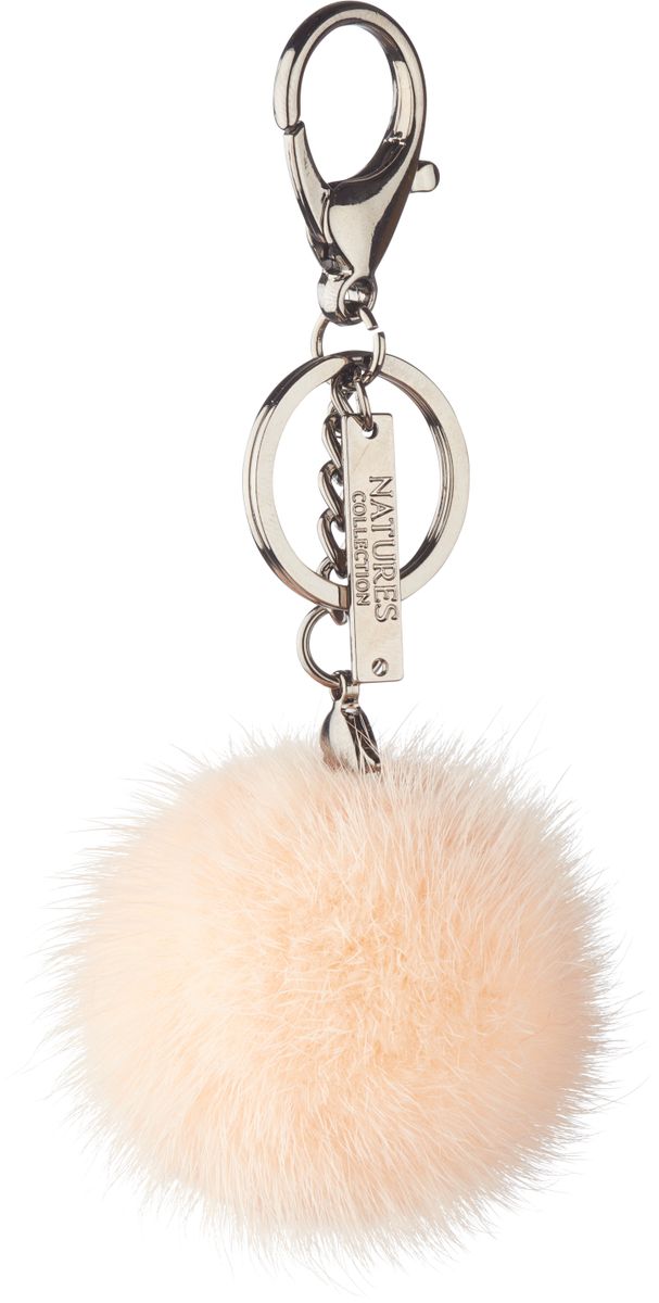 Pom Pom Keyring Black Metal Peach Pink