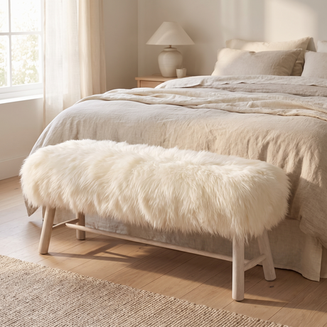 Theo Bench | Icelandic Sheepskin | 140x35x45 cm Off White