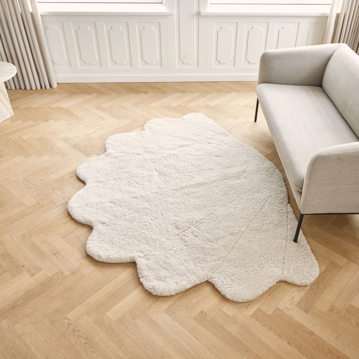 Short Wool Curly Sheepskin Shell Design Rug | 210x150 cm Anthracite