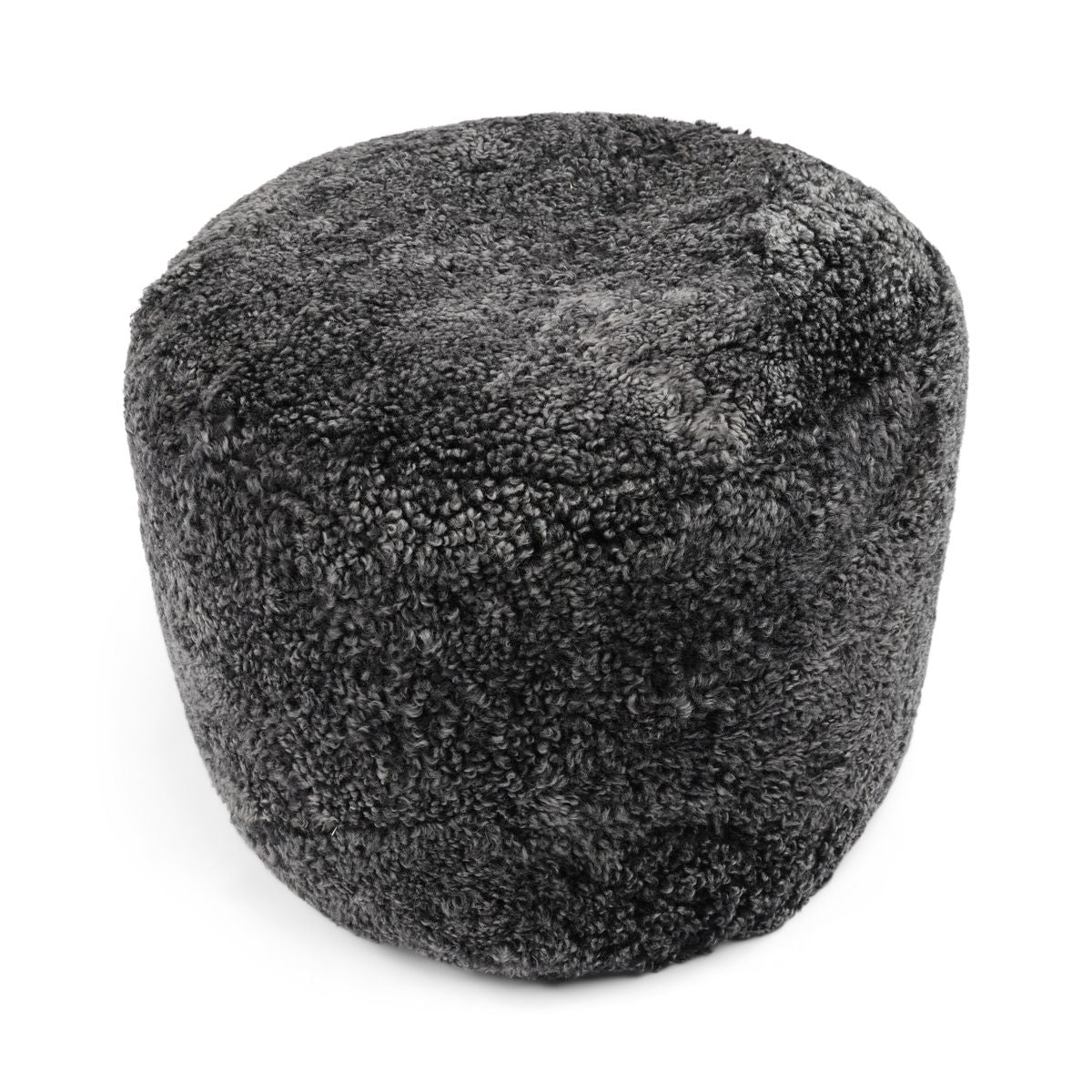 Short Wool Curly Sheepskin Pouf Anthracite