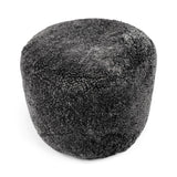 Short Wool Curly Sheepskin Pouf Anthracite