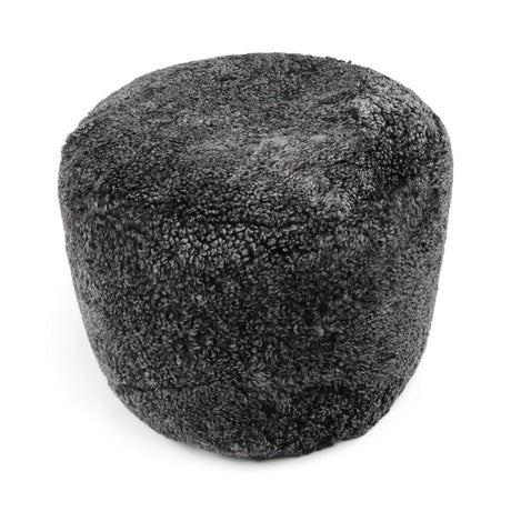 Short Wool Curly Sheepskin Pouf Anthracite