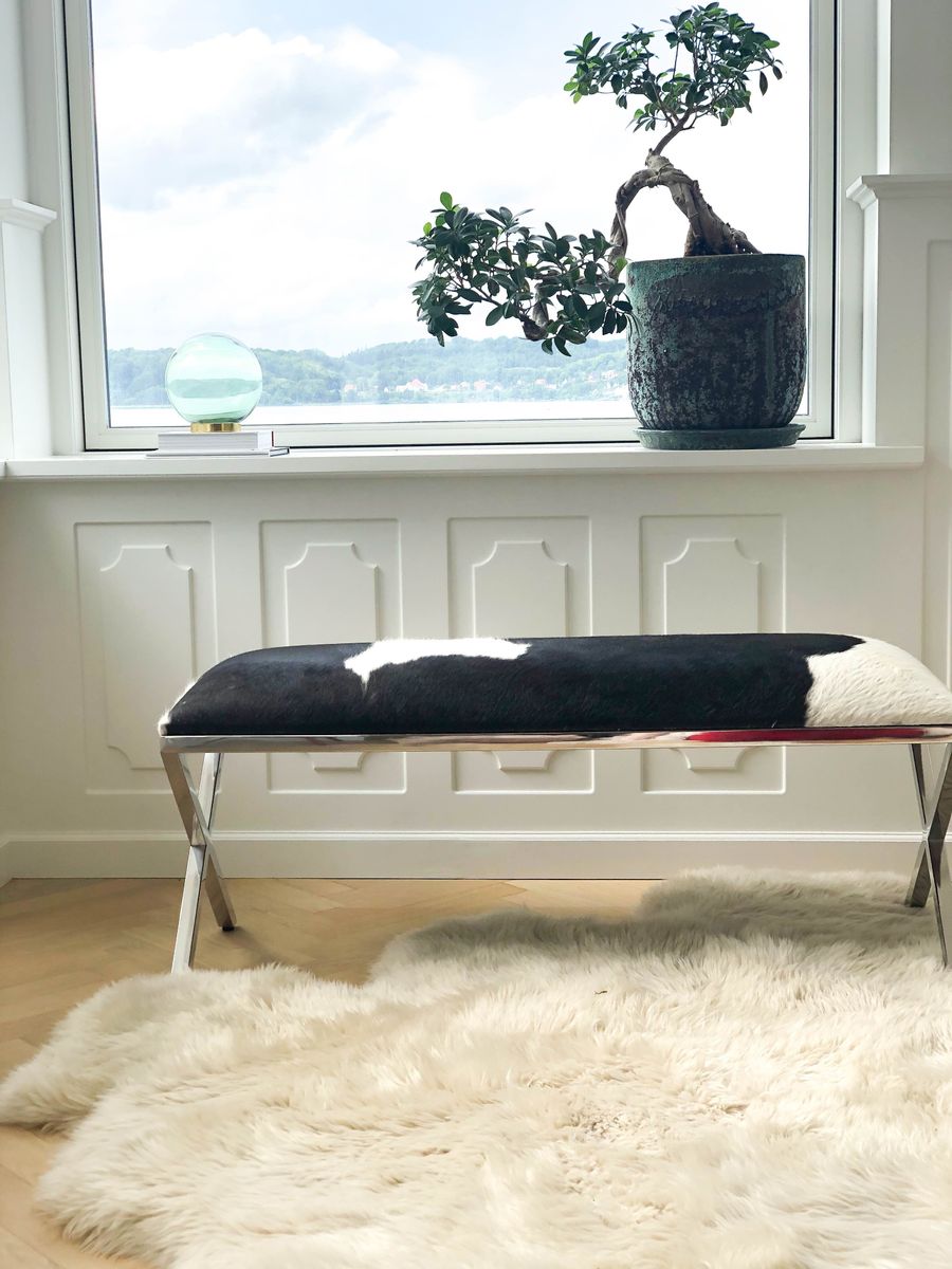 Bench Of Cow Hide | 110x42x45 cm Salt/Pepper/Black/White