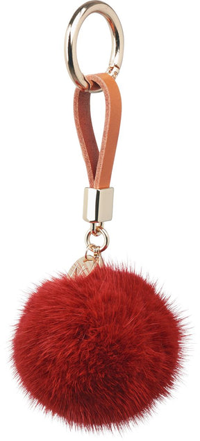 Pom Pom Keyring Leather Strap Autumn Marble