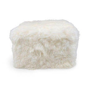 Long Wool Sheepskin Pouf Ivory