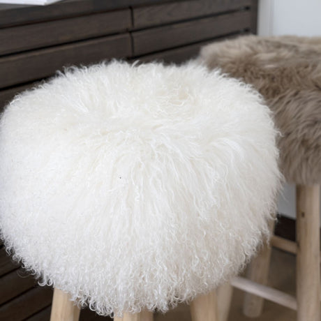 Theo Stool + Cover | Oak Legs | Mongolian Sheepskin Black