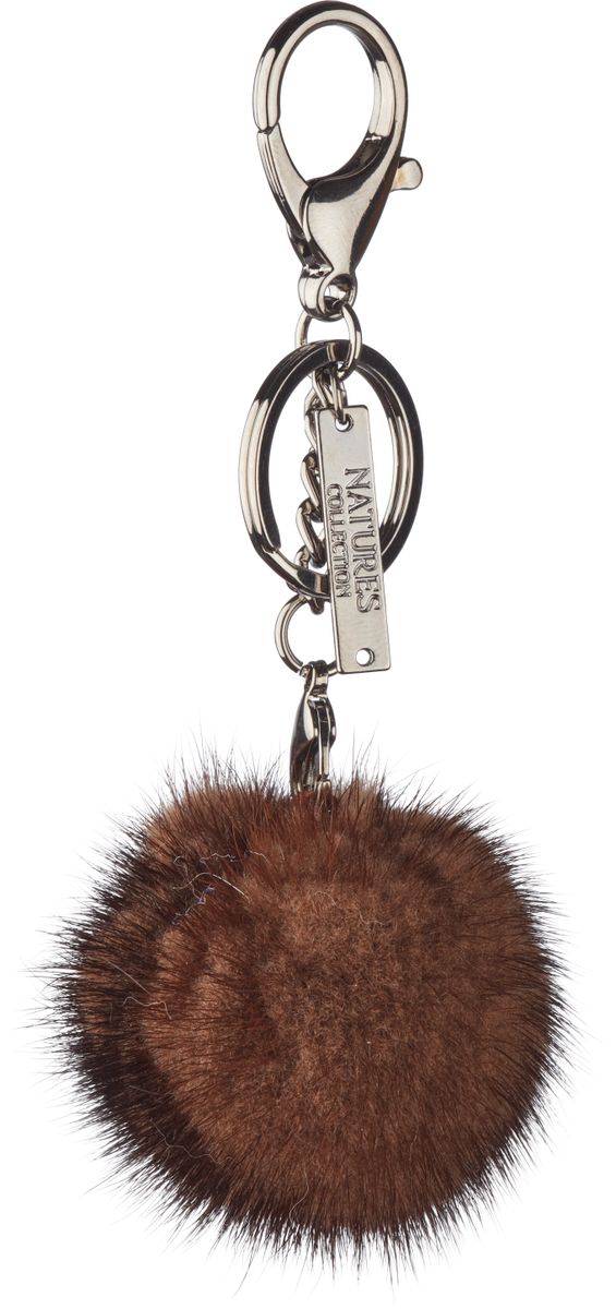 Pom Pom Keyring Black Metal Middle Brown